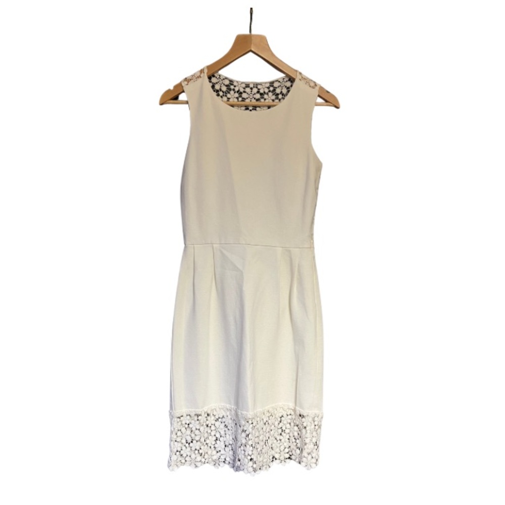 New - Leona Off White Embroidered Lace-Trimmed Dress